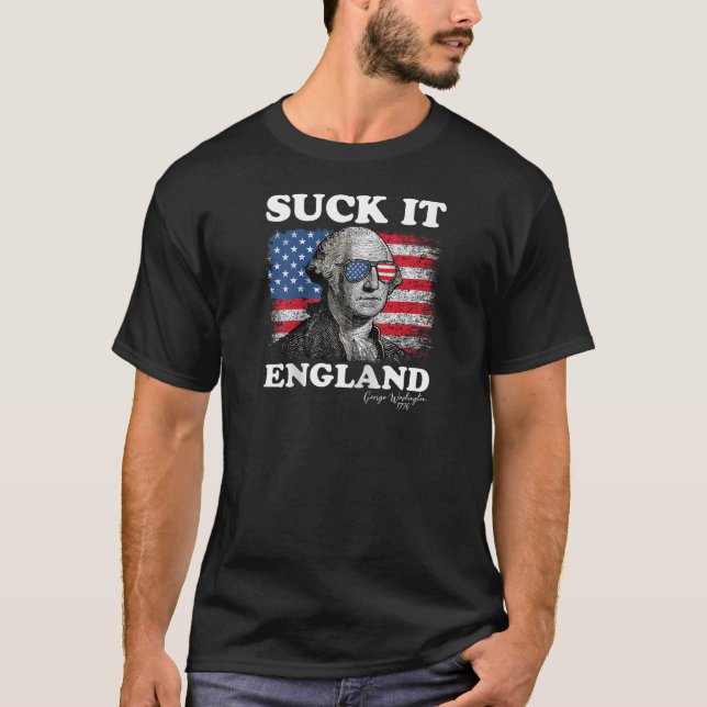 Camiseta Suck It England George Washington 4 de julho Amer (Frente)