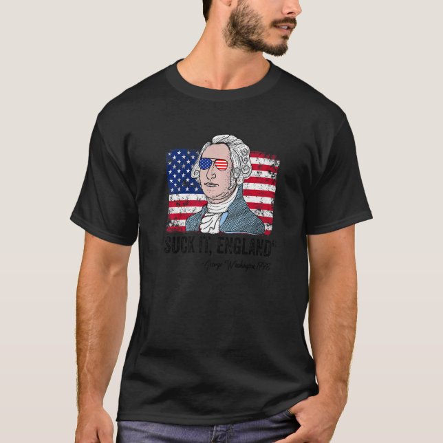 Camiseta Suck It England George Washington 4 de julho Homen (Frente)