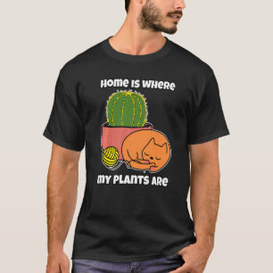 Camiseta Suculenta Bola Dourada E Gato Sonolento Em Casa Mi
