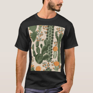 Camiseta Suculentes verdes, flores laranja, papel de parede
