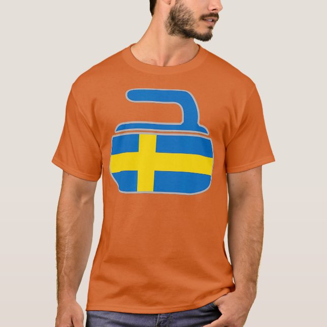Camiseta Suecia Sueca Sinalizador de Curling Clássico de Pe (Frente)