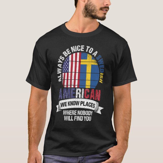 Camiseta Sueco-americano Conhecemos Lugares onde o País Tro (Frente)