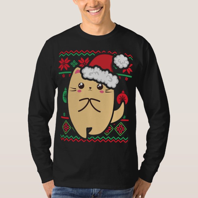 Camiseta Sueco Feio de Natal Fofo Kawaii Anime Chibi Tímido (Frente)