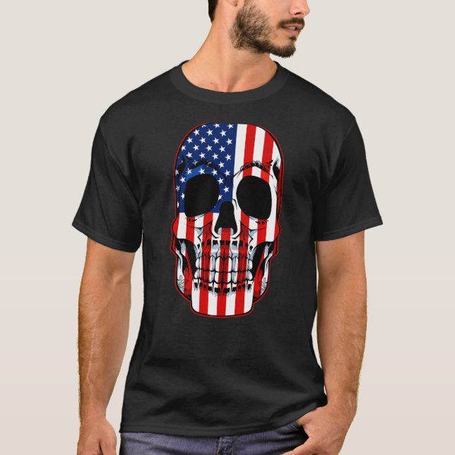 Camiseta Sugar Skull American Flag 4 Do Julho Patrimônio Le (Frente)