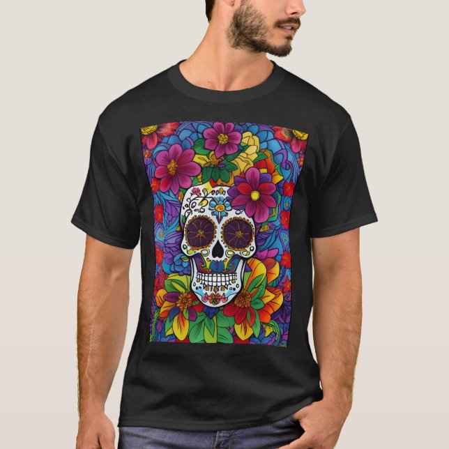Camiseta Sugar Skull Art - Floral Fiesta (Frente)