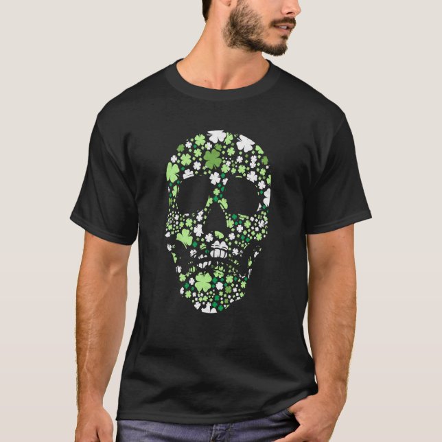 Camiseta Sugar Skull C Skeleton Shamrock Irish St Saint Pat (Frente)