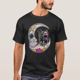Camiseta Sugar Skull Cat Moon Dia De Los Muertos Mexico Da