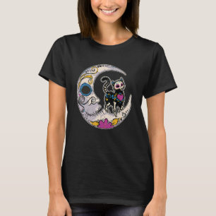 Camiseta Sugar Skull Cat Moon Dia De Los Muertos Mexico Da