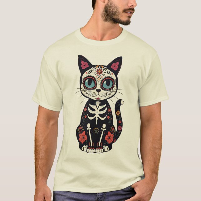 Camiseta Sugar Skull Cat T-Shirt (Frente)