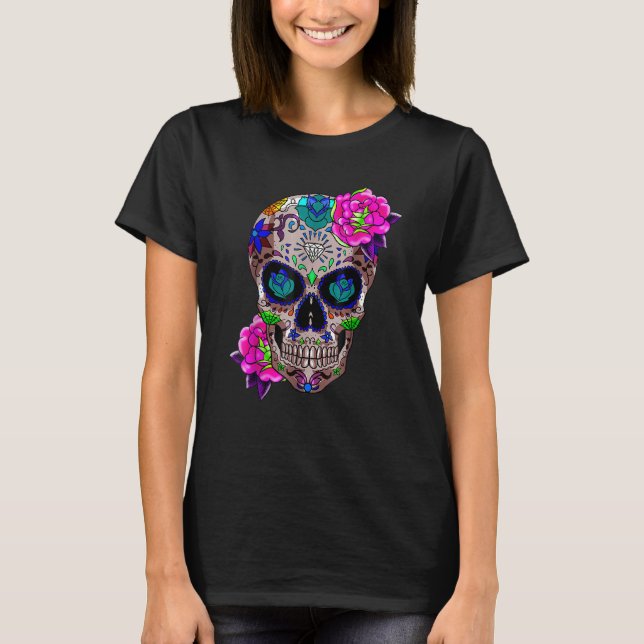 Camiseta Sugar Skull Day Of The Dead Cool Bone Head Skulls  (Frente)