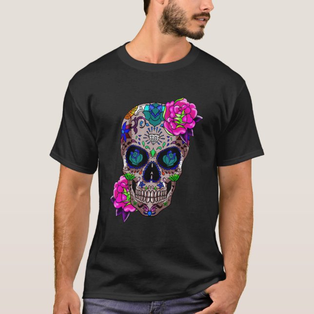 Camiseta Sugar Skull Dia De Los Muertos Dia do Morto (Frente)