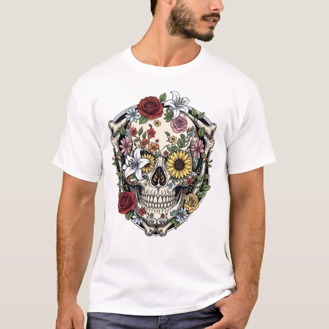 Camiseta Sugar Skull Dia De Los Muertos Dia dos Mortos (Frente)