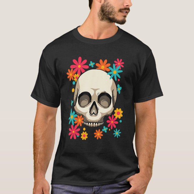 Camiseta Sugar Skull Dia De Muertos Dia Floral dos Mortos (Frente)