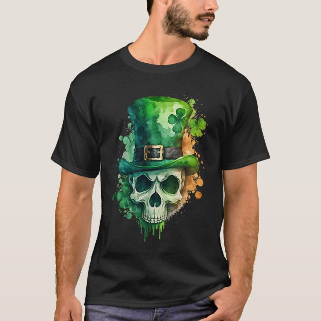 Camiseta Sugar Skull Dia de São Patrício Irlandês Leprechau (Frente)