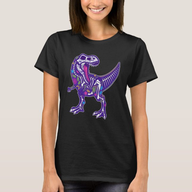Camiseta Sugar Skull Dinosaur Calavera Dia De Los Muertos H (Frente)