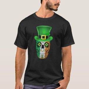 Camiseta Sugar Skull Flag Leprechaun Shamrock Rua irlandesa