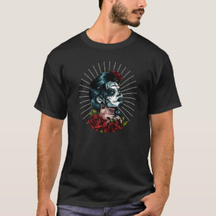 Camiseta Sugar Skull Girl Rosa Dia De Los Muertos Mexicano