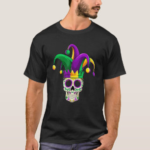 Camiseta Sugar Skull Jester Costume Mardi Gras, Homens Adul