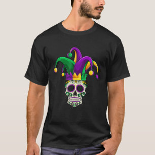 Camiseta Sugar Skull Mardi Gras, Jester Costume Men Women