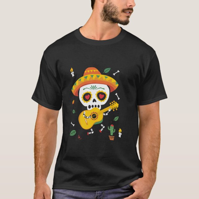 Camiseta Sugar Skull Mariachi Musical Cactus T Shirt (Frente)