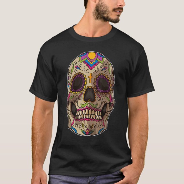 Camiseta Sugar Skull Mask Calavera Dia De Los Muertos Cos (Frente)