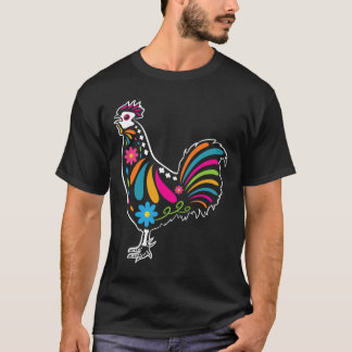 Camiseta Sugar Skull Rooster Dia De Los Muertos Halloween T
