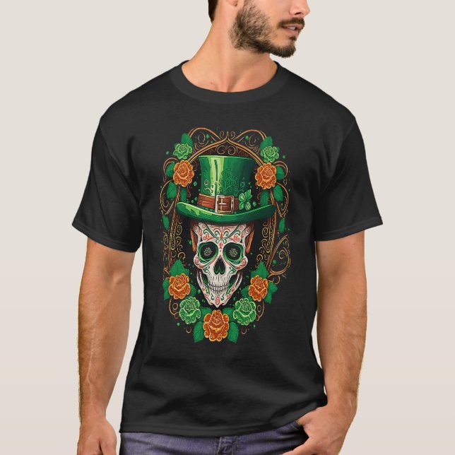 Camiseta Sugar Skull Saint Patricks Day of Dead (Frente)