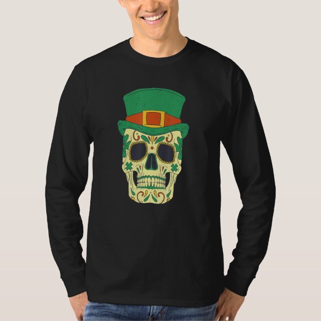 Camiseta Sugar Skull Saint Patricks Day of Dead Mexican Men (Frente)