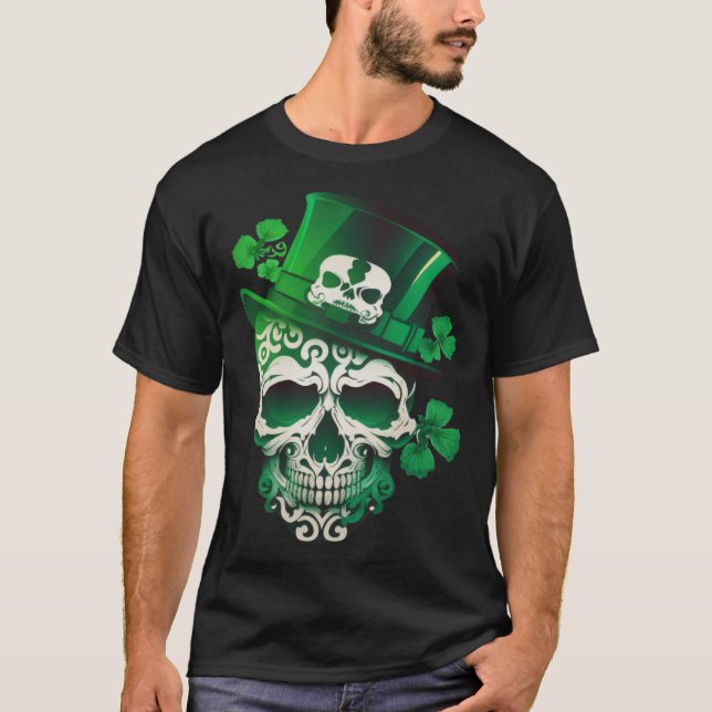 Camiseta Sugar Skull St Patricks Day Irish Skull Leprechaun (Frente)