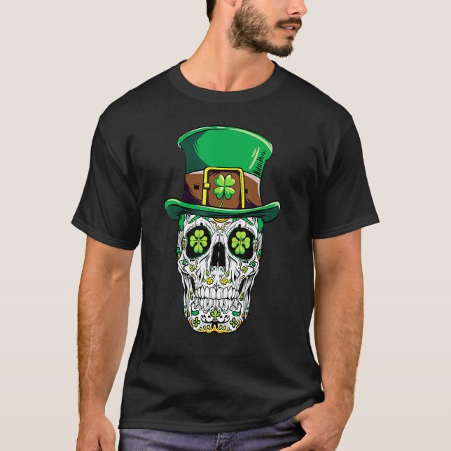 Camiseta Sugar Skull St Patricks Day Of The Dead Women Men  (Frente)