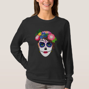 Camiseta Sugar Skull Tattoo Floral Dia De Los Muertos Mulhe