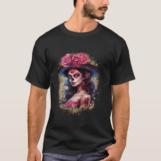 Camiseta Sugar Skull Women Dia De Muertos La Catrina Day
