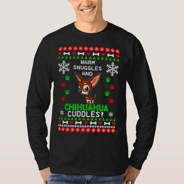 Camiseta Sugestões Quentes E Chihuahua Cudles De Natal Swea (Frente)