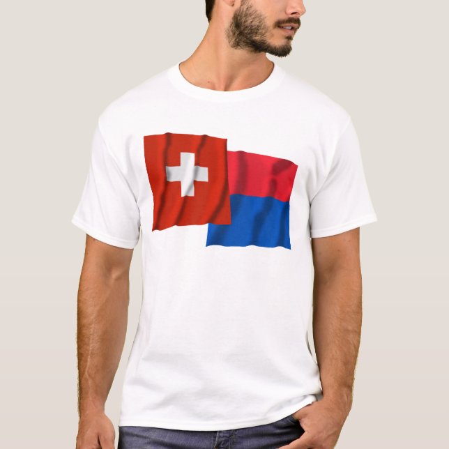 Camiseta Suiça & bandeiras de ondulação de Ticino (Frente)
