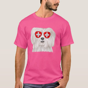 Camiseta Suiça de Cachorro Maltês Bandeira Óculos de sol