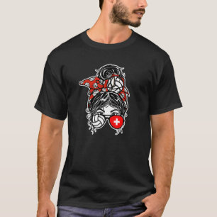 Camiseta Suiça de vôlei Mensagem Bun Hair Girl Suíça