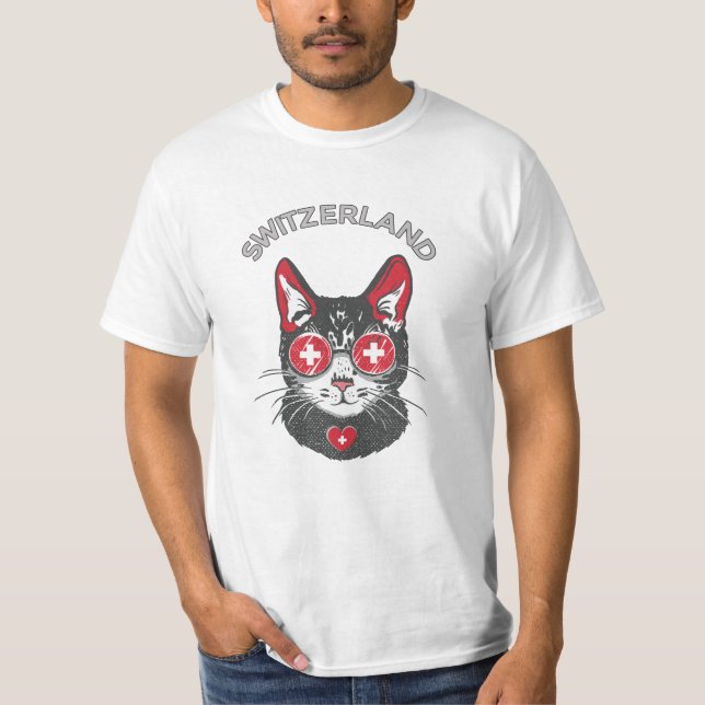 Camiseta Suiça do Mascote do Gato do Mascote do Ventilador  (Frente)