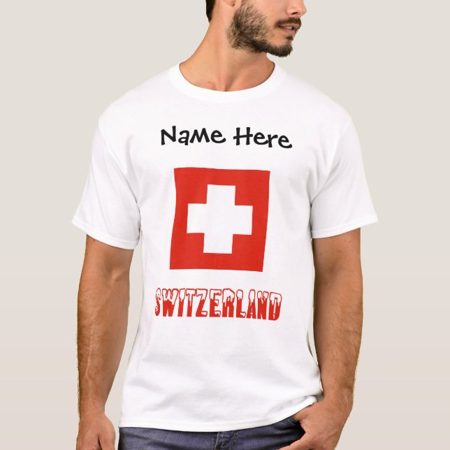 Camiseta Suiça e Sinalizador suíço com seu nome (Frente)