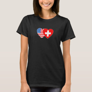 Camiseta Suíça EUA Bandeira Coração Gêmeo para Suíço Americ