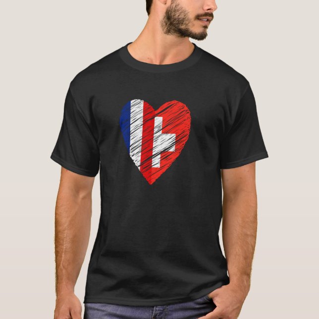 Camiseta Suiça France Heart French Flag Swiss Flag Lo (Frente)