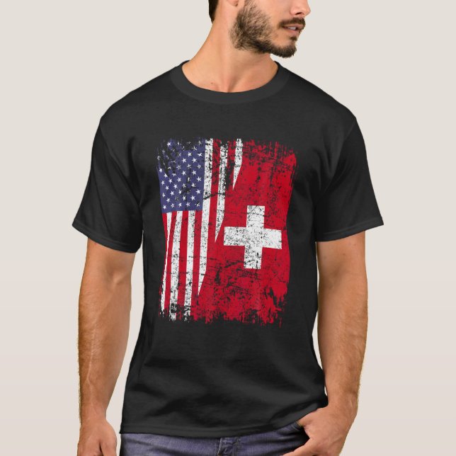 Camiseta SUÍÇA ROOTS Half American Flag SUIÇA T Shirt (Frente)