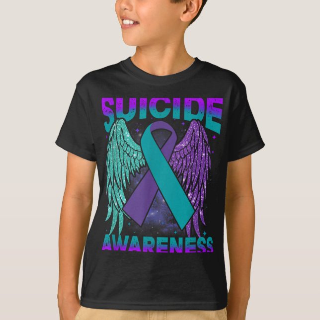 Camiseta Suicide Awareness Clothing Wings Ribbon Suicide Pr (Frente)