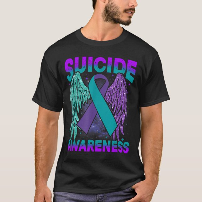 Camiseta Suicide Awareness Clothing Wings Ribbon Suicide Pr (Frente)