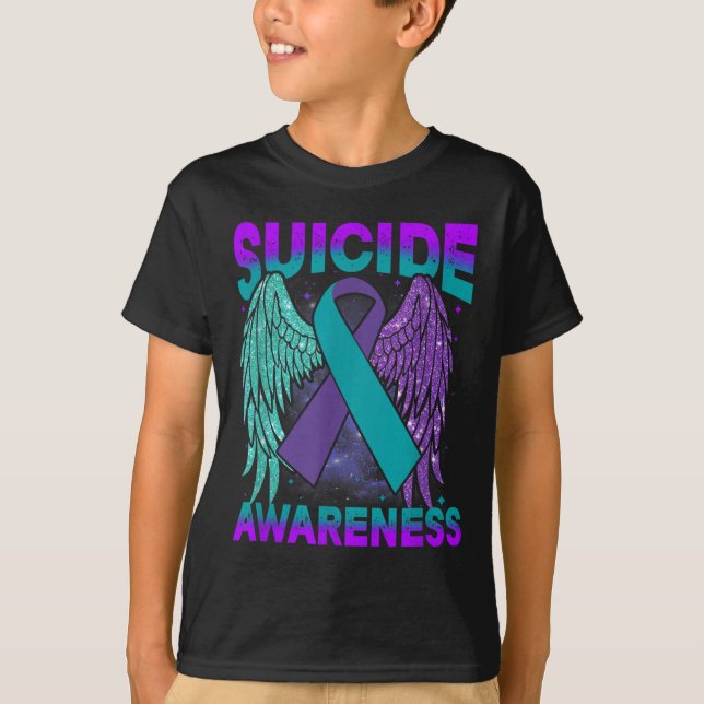 Camiseta Suicide Awareness Clothing Wings Ribbon Suicide Pr (Frente)