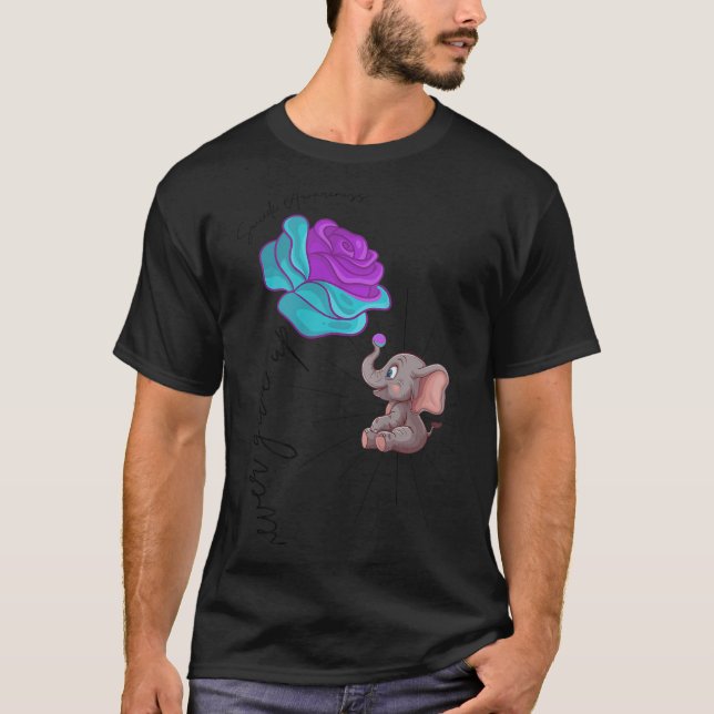 Camiseta Suicide Awareness Flower Elephant Ribbon Graphic  (Frente)