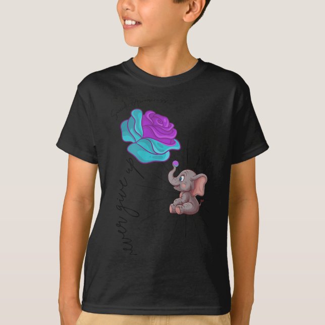 Camiseta Suicide Awareness Flower Elephant Ribbon Graphic  (Frente)