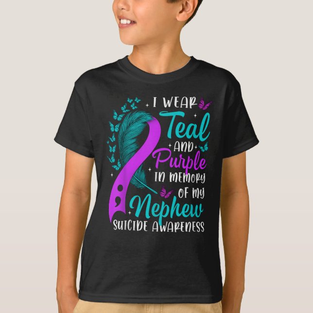 Camiseta Suicide Awareness I Wear Teal Purple In Memory Of  (Frente)