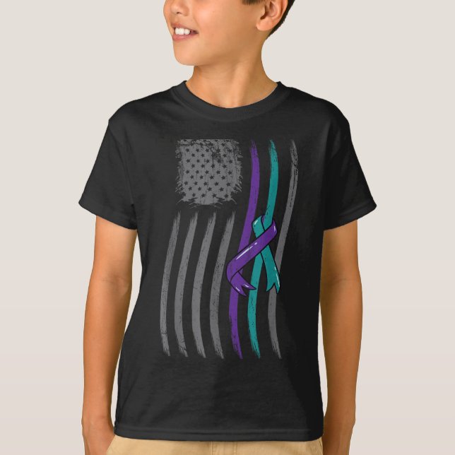 Camiseta Suicide Prevention American Flag Purple Awareness  (Frente)