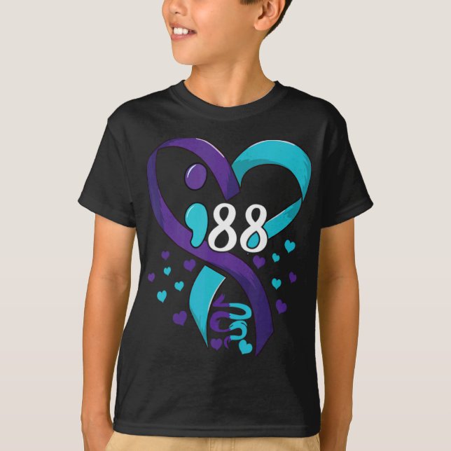 Camiseta Suicide Prevention Awareness 988 Heart Teal And Pu (Frente)