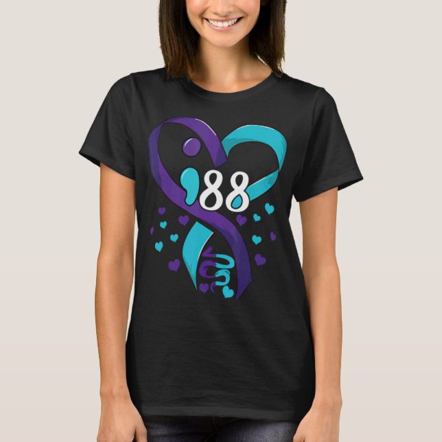 Camiseta Suicide Prevention Awareness 988 Heart Teal And Pu (Frente)